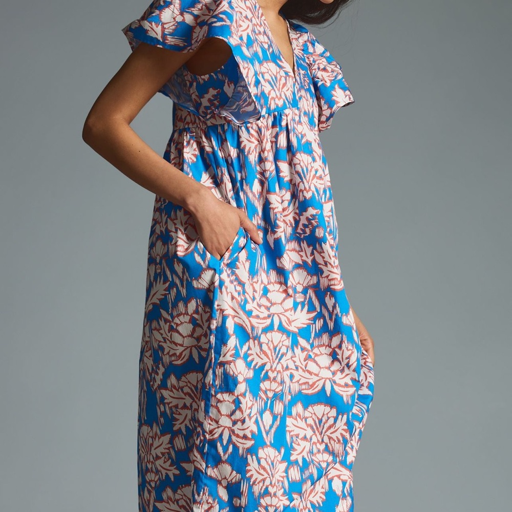 Maeve Orange Flutter Sleeve V-Neck Sundress